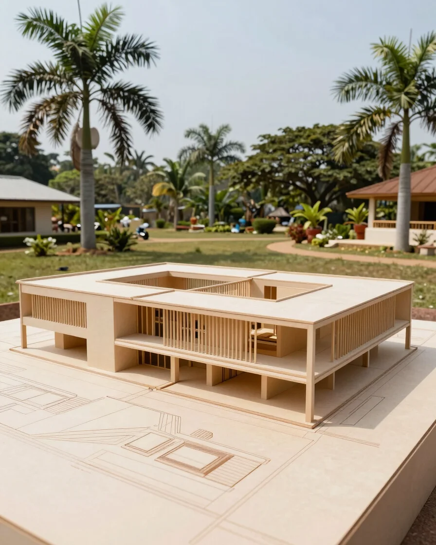 Architectural model or precise cut plan of a contemporary Ivorian